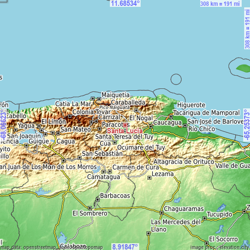 Topographic map of Santa Lucía