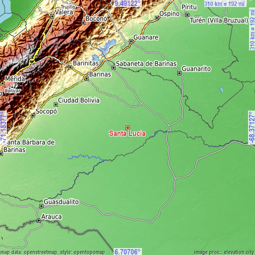 Topographic map of Santa Lucía