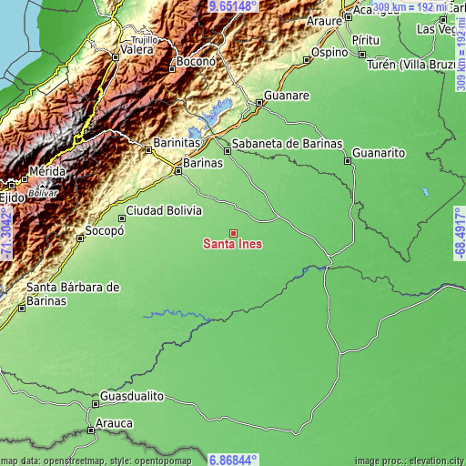 Topographic map of Santa Inés