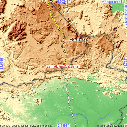 Topographic map of Santa Elena de Uairén