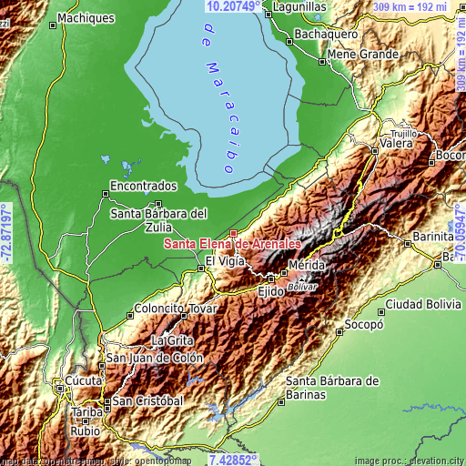 Topographic map of Santa Elena de Arenales