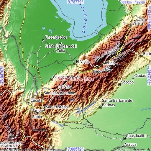 Topographic map of Santa Cruz de Mora