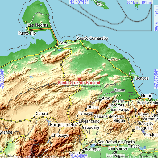 Topographic map of Santa Cruz de Bucaral