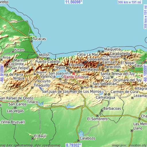 Topographic map of Santa Cruz