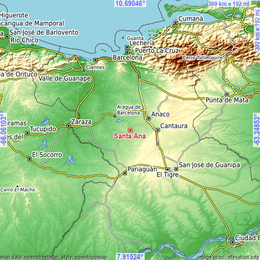 Topographic map of Santa Ana