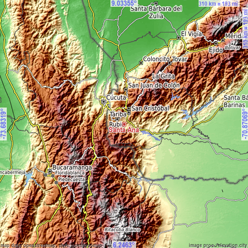 Topographic map of Santa Ana