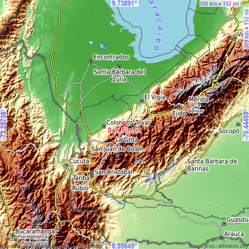 Topographic map of San Simón