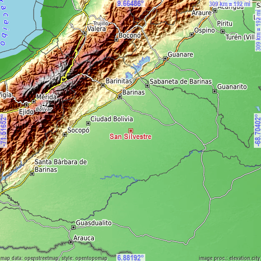 Topographic map of San Silvestre