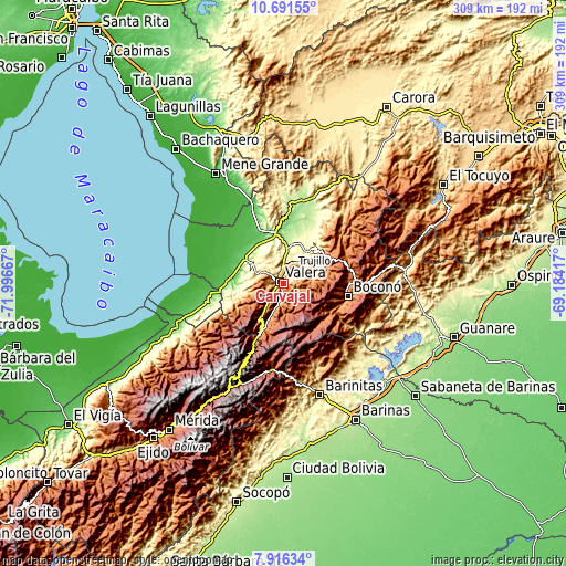 Topographic map of Carvajal