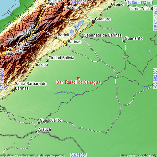 Topographic map of San Rafael de Canaguá