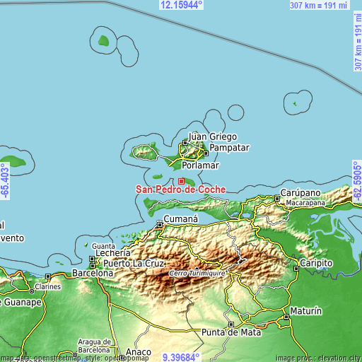 Topographic map of San Pedro de Coche