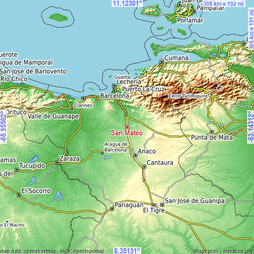 Topographic map of San Mateo