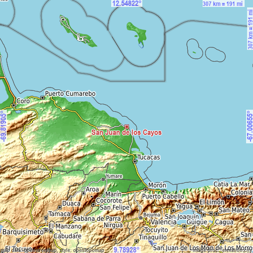 Topographic map of San Juan de los Cayos