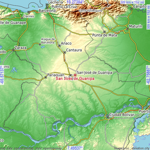 Topographic map of San José de Guanipa