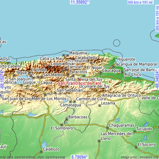 Topographic map of San Francisco de Yare