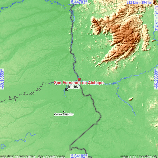 Topographic map of San Fernando de Atabapo