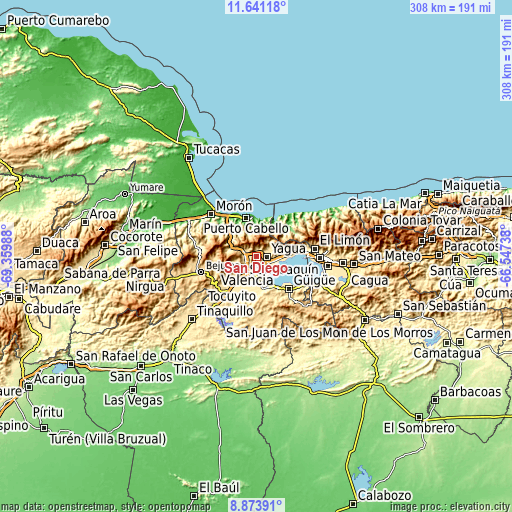 Topographic map of San Diego