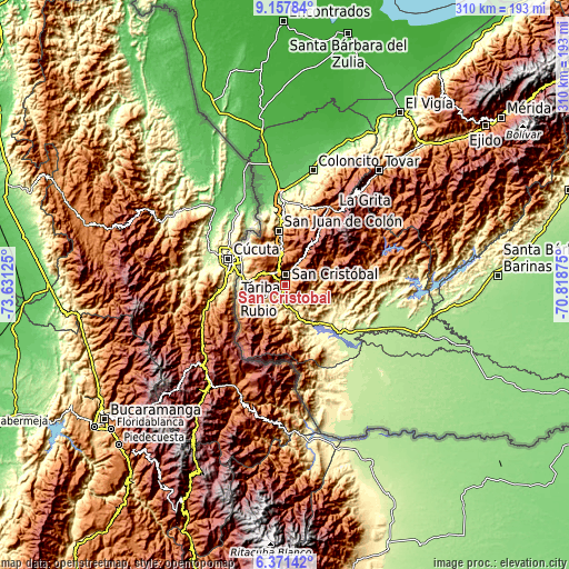 Topographic map of San Cristóbal