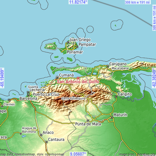 Topographic map of San Antonio del Golfo