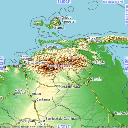 Topographic map of San Antonio