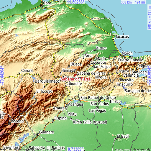 Topographic map of Sabana de Parra