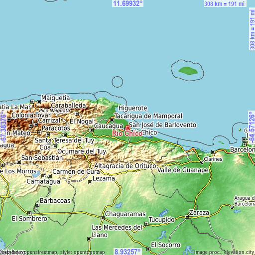 Topographic map of Río Chico