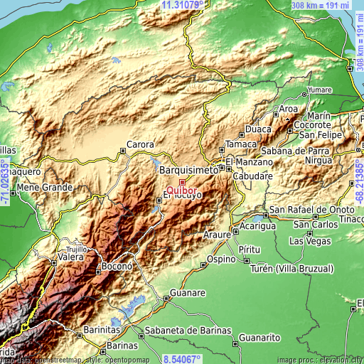 Topographic map of Quíbor