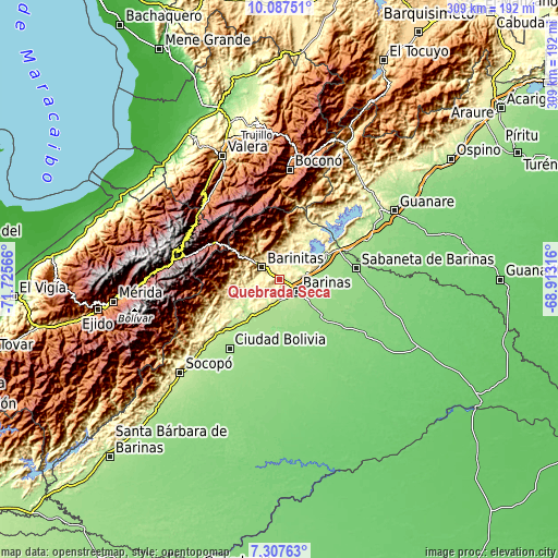 Topographic map of Quebrada Seca