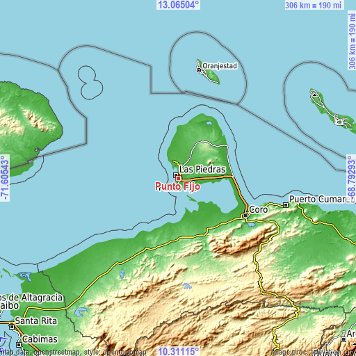 Topographic map of Punto Fijo