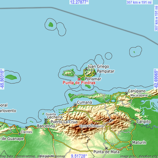 Topographic map of Punta de Piedras