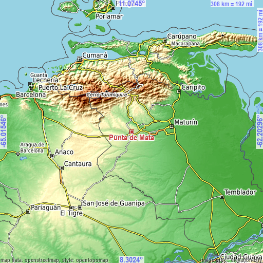 Topographic map of Punta de Mata