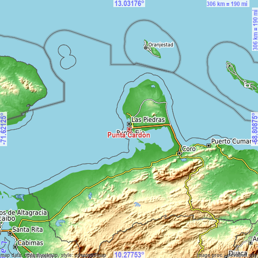 Topographic map of Punta Cardón