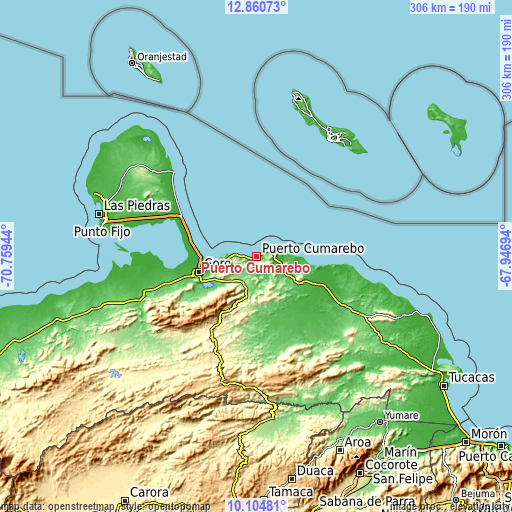 Topographic map of Puerto Cumarebo