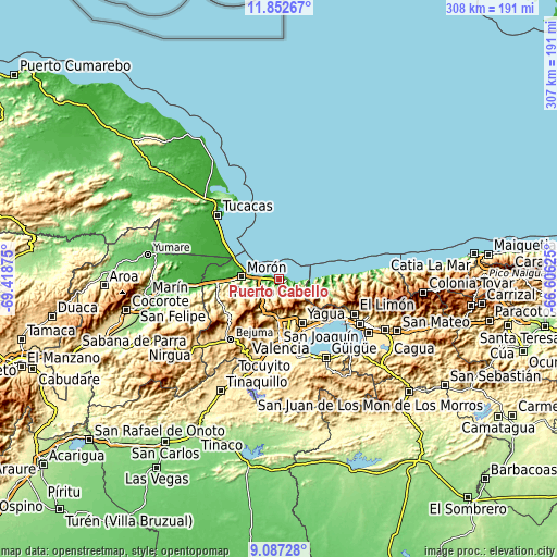 Topographic map of Puerto Cabello