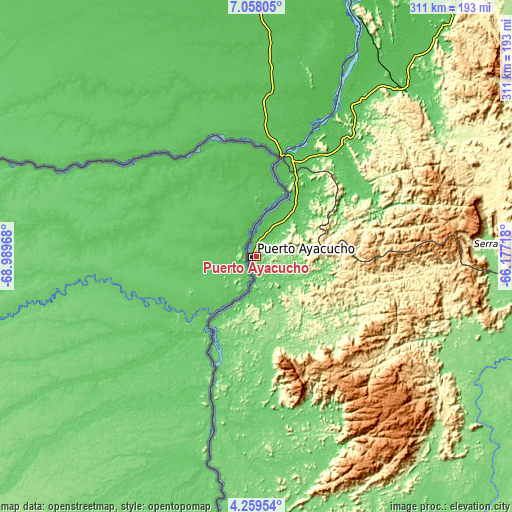 Topographic map of Puerto Ayacucho