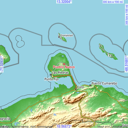 Topographic map of Pueblo Nuevo