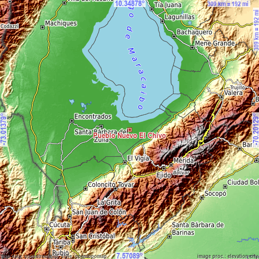 Topographic map of Pueblo Nuevo El Chivo