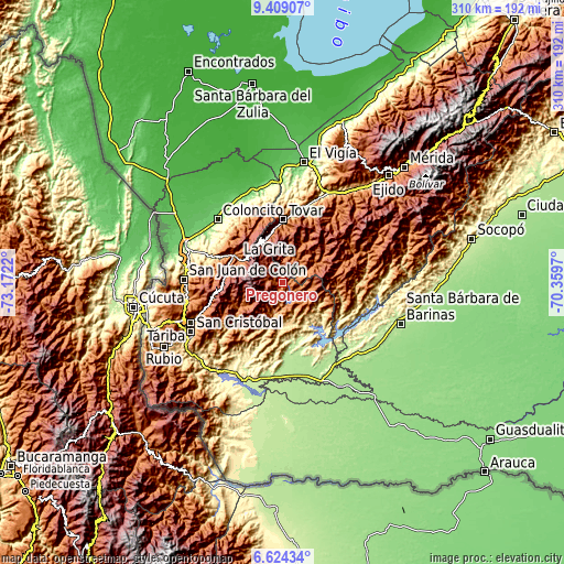 Topographic map of Pregonero