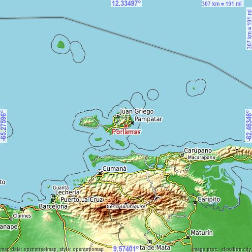 Topographic map of Porlamar