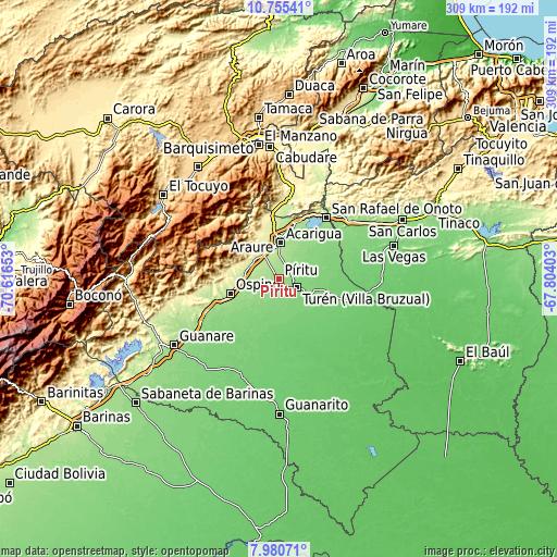 Topographic map of Píritu