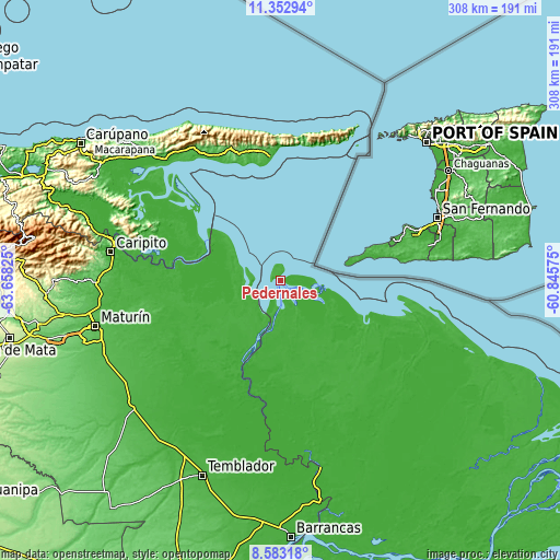 Topographic map of Pedernales