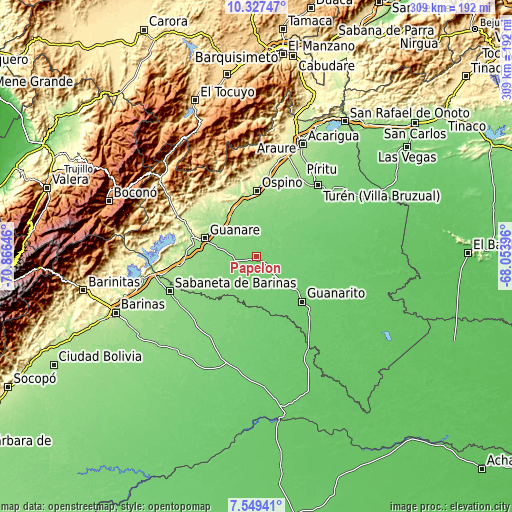 Topographic map of Papelón