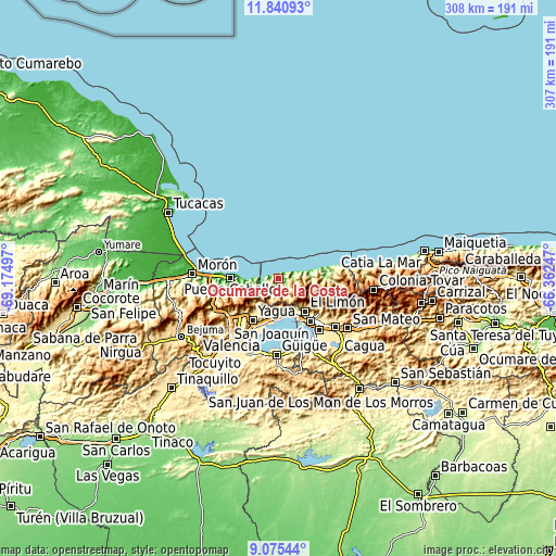 Topographic map of Ocumare de la Costa