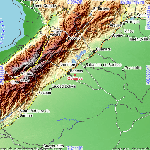 Topographic map of Obispos