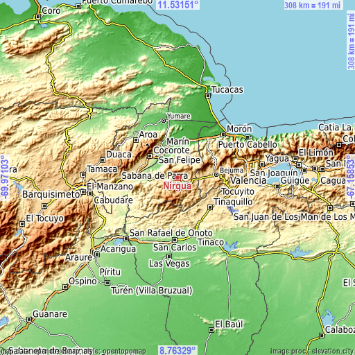 Topographic map of Nirgua