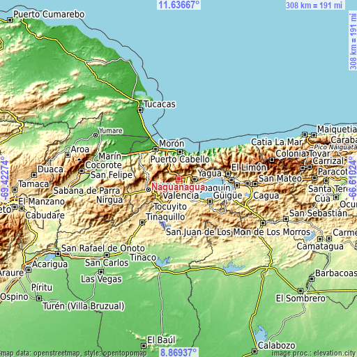Topographic map of Naguanagua