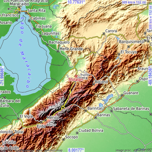 Topographic map of Motatán