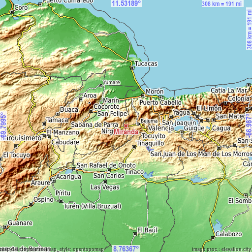 Topographic map of Miranda