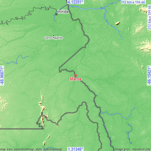 Topographic map of Maroa