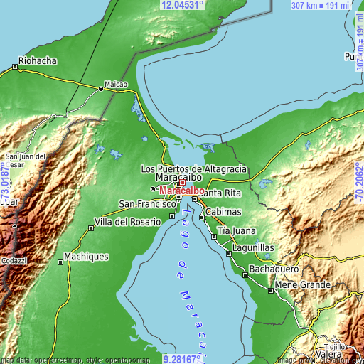 Topographic map of Maracaibo